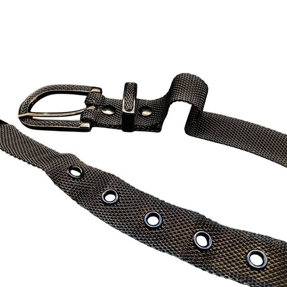 Vintage Brown Woven Mesh Belt With Silver-Tone Buckle Adjustable Fit - Picture 2 of 2